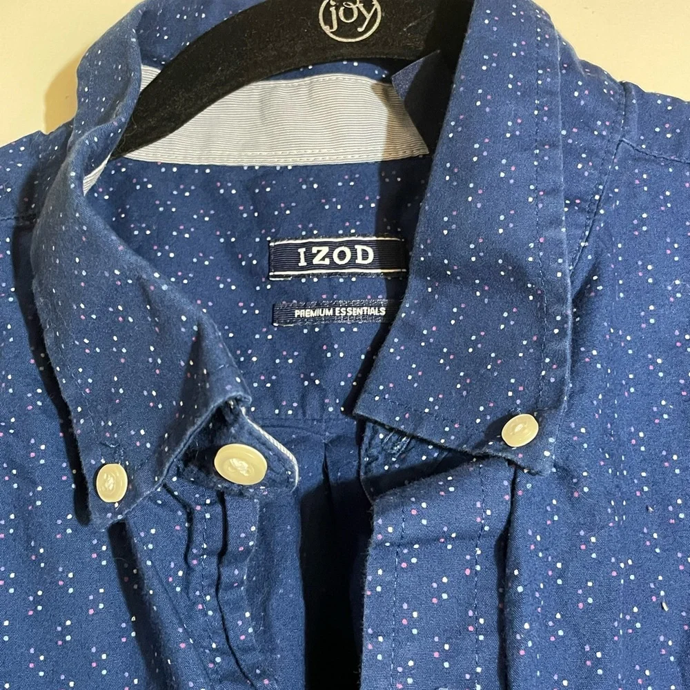 IZOD Premium Essentials Mens XL Dress Button Collar Blue with pastel dots shirt‎ - Picture 3 of 7